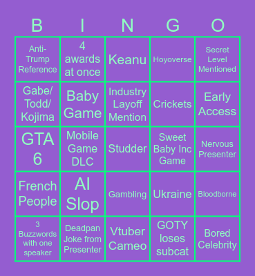Sentenhole Bingo Card