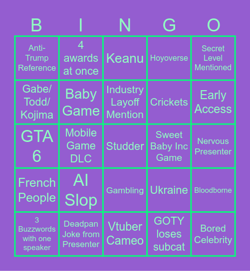 Sentenhole Bingo Card