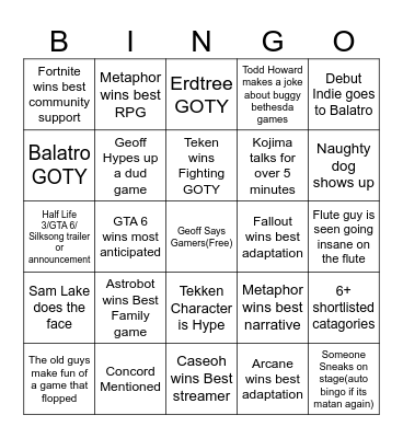 TGA 2024 Bingo Card