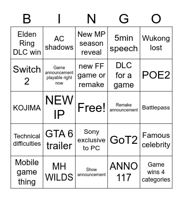 Untitled Bingo Card