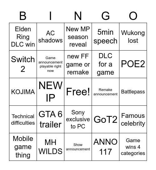 Untitled Bingo Card