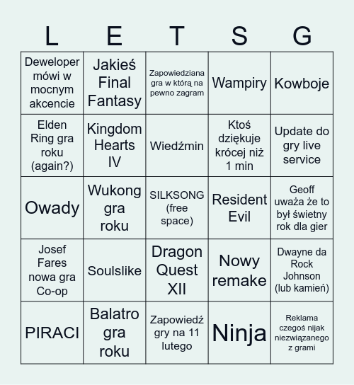 Nagrody gier Bingo Card