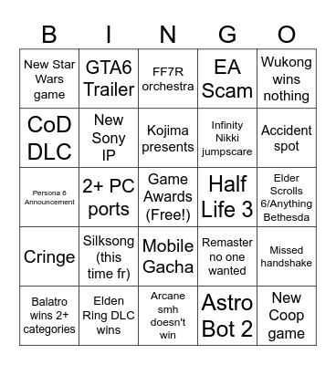 The Game Awards 2024 Bingo Card