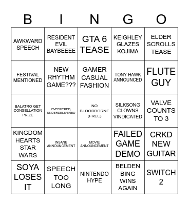 GAME AWARDS BINGO Card