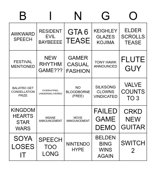 GAME AWARDS BINGO Card