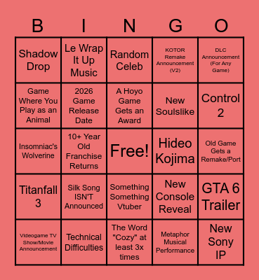 Michael's 2024 Game Awards Bingo Card