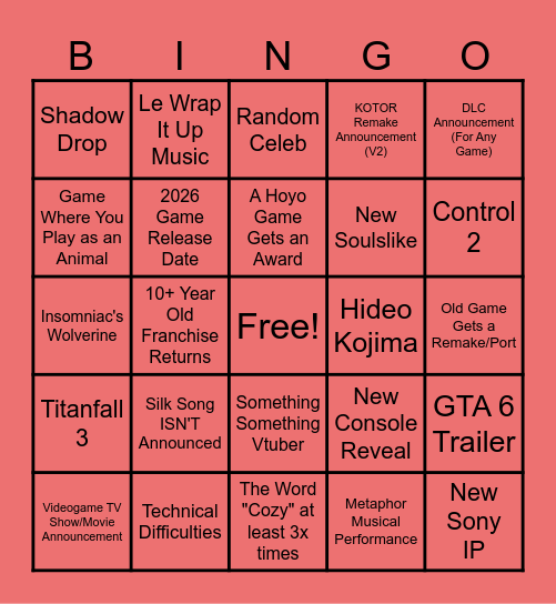 Michael's 2024 Game Awards Bingo Card