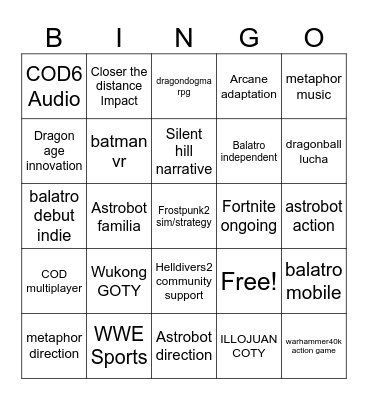 GOTTY'S Bingo Card