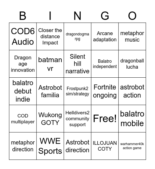 GOTTY'S Bingo Card