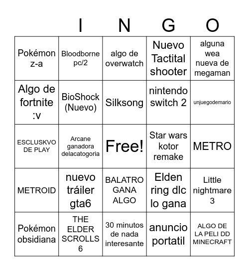 Untitled Bingo Card