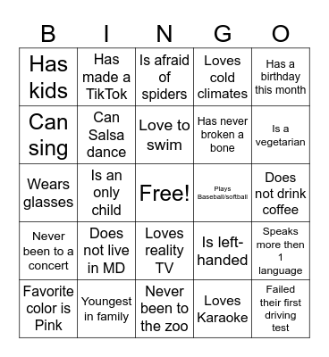 Church Ice Breaker Bingo Card