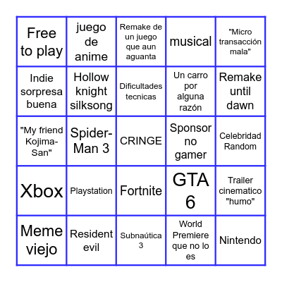 Bingo de los Game Awards 2024 Bingo Card