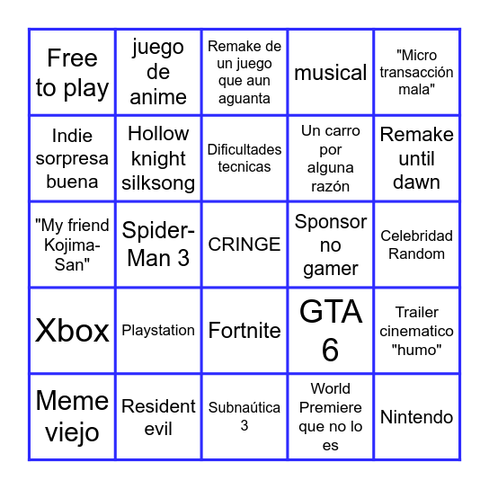 Bingo de los Game Awards 2024 Bingo Card