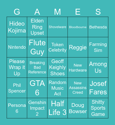 Game Awards 2024 Bingo Card