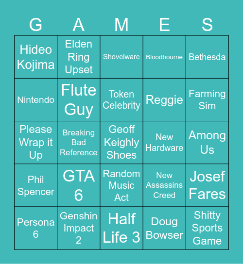 Game Awards 2024 Bingo Card