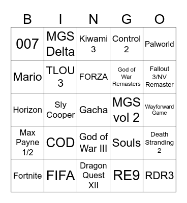 Game Awards 2024 Bingo Card