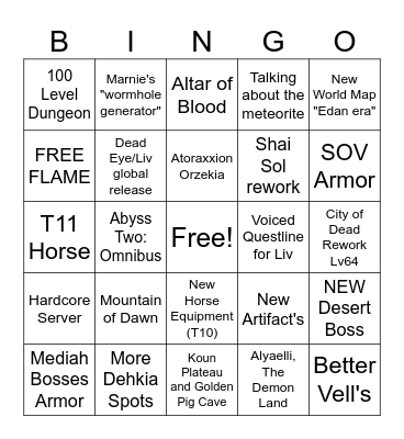 BDO Bingo Card