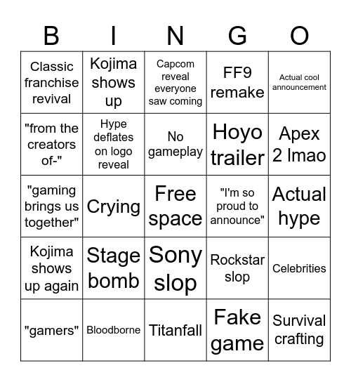 Kojumbo Kard Kontest Bingo Card