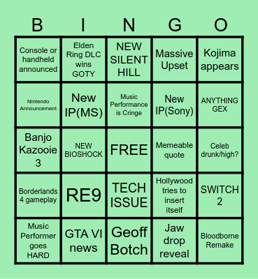The Game Awards 2024 Bingo Card