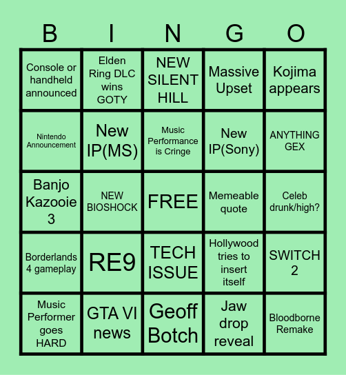 The Game Awards 2024 Bingo Card