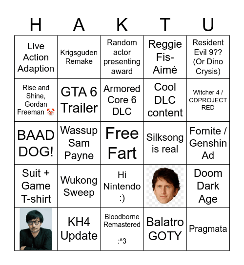 The Hawk Tuah (Game) Awards Bingo Card