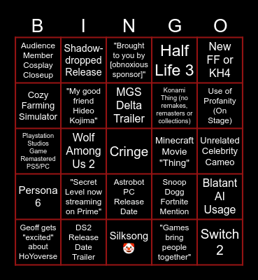 The Game Awards 2024 Bingo Card