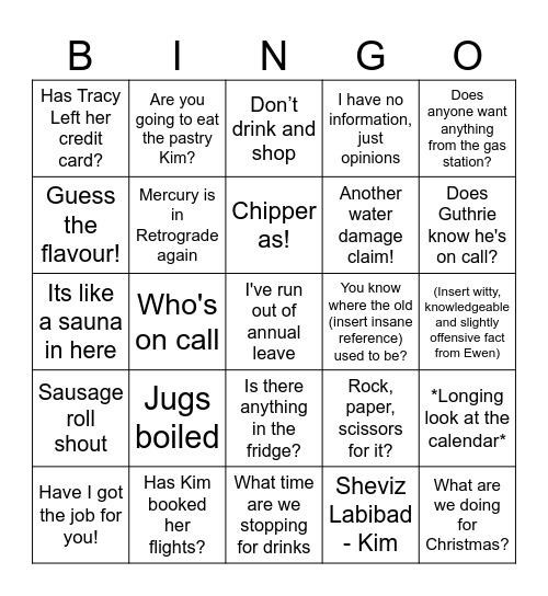 Sedgwick Bingo Card