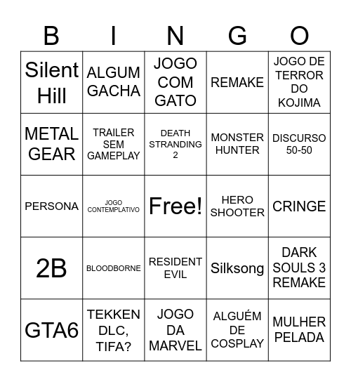 TGA Bingo Card