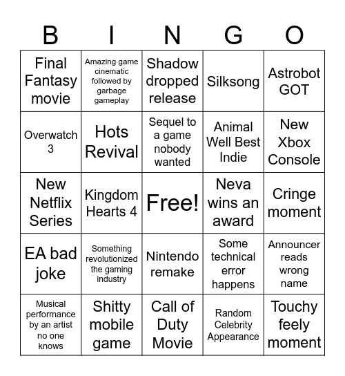 Game Awards Babyyyy Bingo Card