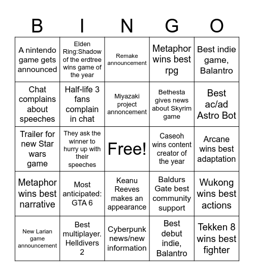 Untitled Bingo Card