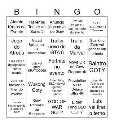 Bingo GOTY 2024 LuisGAMER Bingo Card