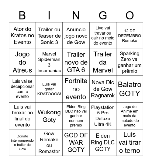 Bingo GOTY 2024 LuisGAMER Bingo Card