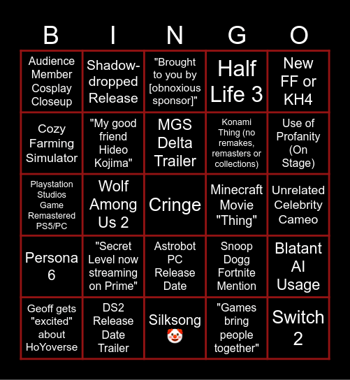 The Game Awards 2024 Bingo Card