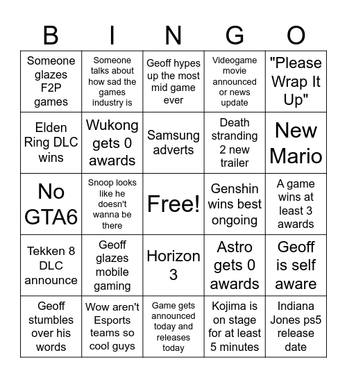 Game Awards 2024 Bingo (morgana) Bingo Card