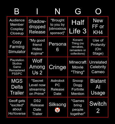 The Game Awards 2024 Bingo Card