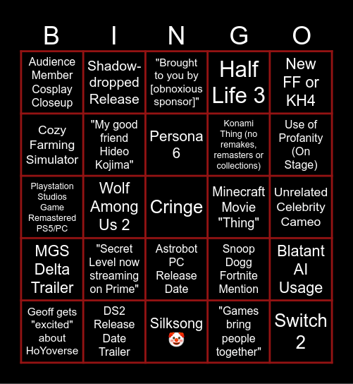 The Game Awards 2024 Bingo Card