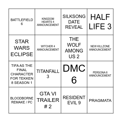 TGA Copium Announcement Bingo Card