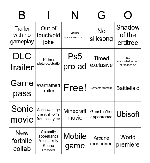 Untitled Bingo Card