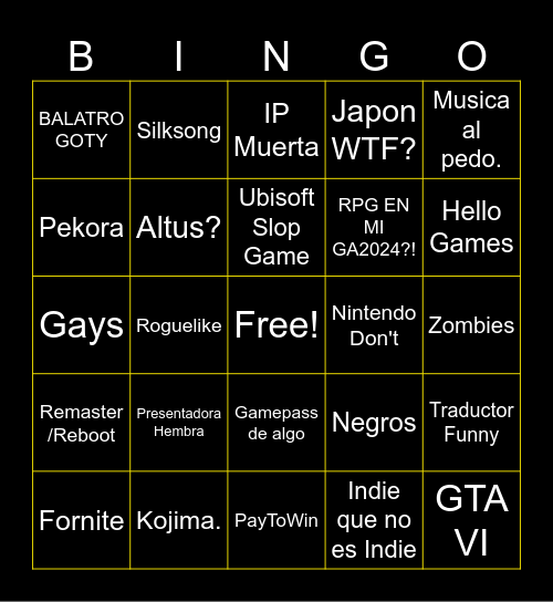 PMC GAMES AWARDS 2024 Bingo Card
