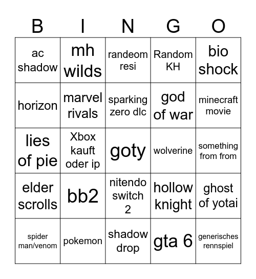 Untitled Bingo Card