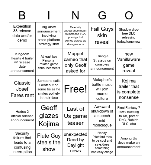 GOTY 2024_U13 Bingo Card