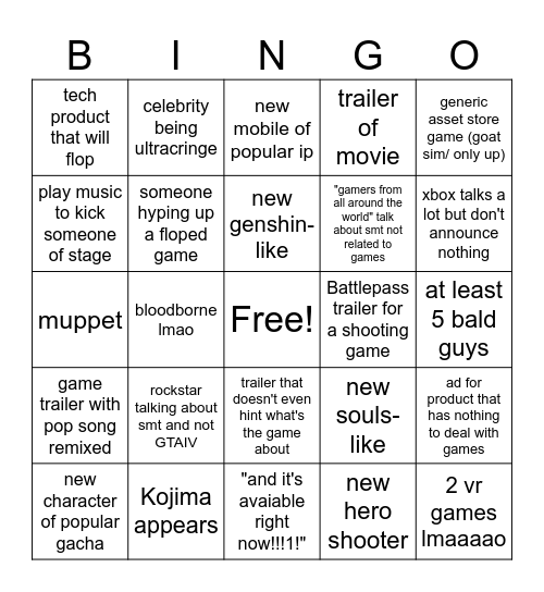 Game Awards bingo card Bingo Card