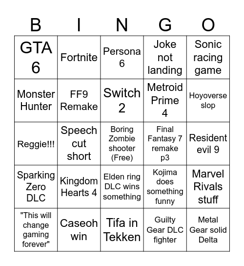 Hugo and Arwens bingo Card