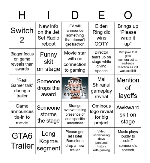 Bombass Game Awards Bingo Card