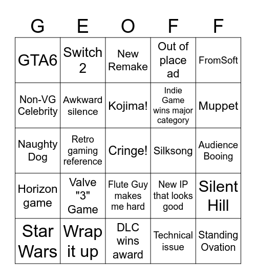 TGA 2024 Bingo Card