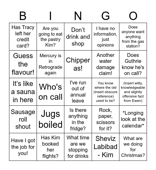 Sedgwick Bingo Card