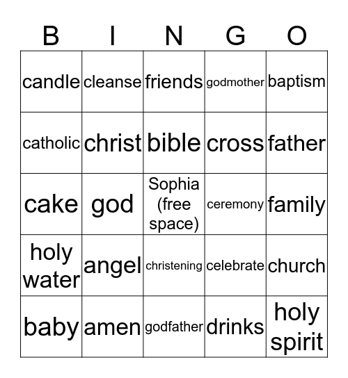 Baptism Bingo Card