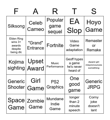 Game Awards 2024 Bingo Card