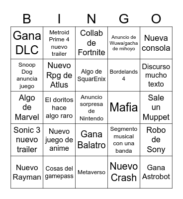 GAME AWARDS Bingo Card