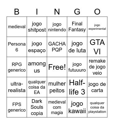 game Bingo Card
